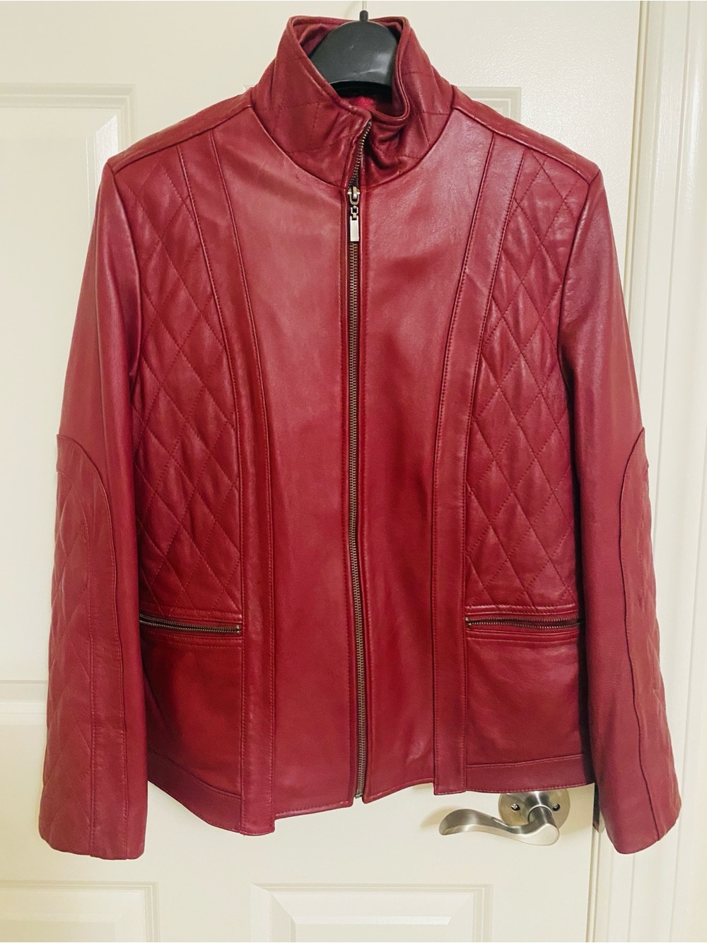 Pamela McCoy Deep Red Quilted Leather Jacket